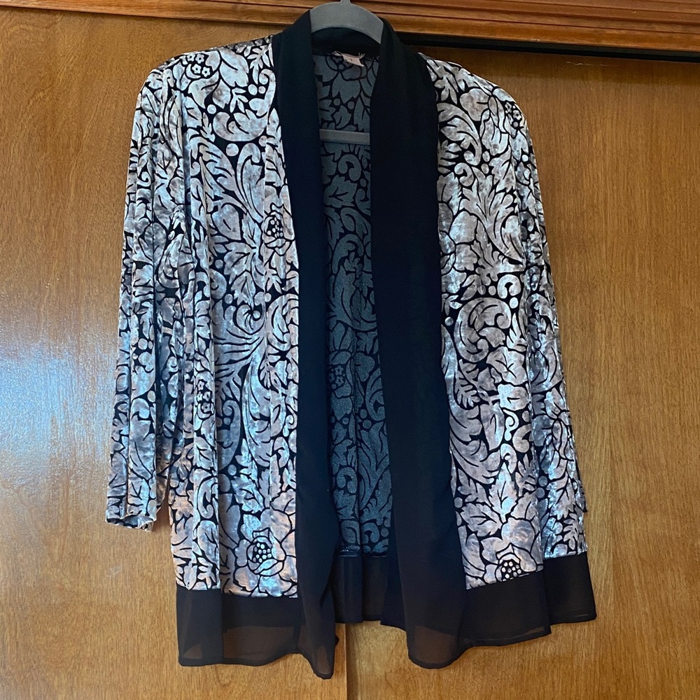 Chico's Black and Gray Floral Cardigan